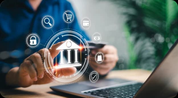 Digital banking concept showing secure icons
